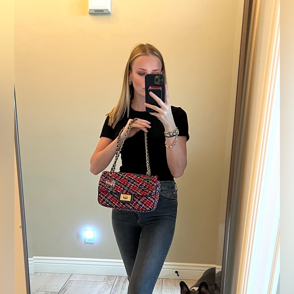 Women’s Karl Lagerfeld Tweed AGYNESS SHOULDER BAG Red/Blue Color